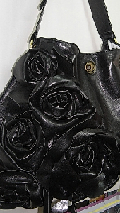 black goat skin rose cluster hobo bag