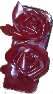 burgundy cowhide rose clutch
