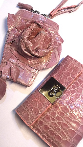 pink croc rose wallet set