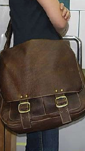 brown distressed cowhide messenger bag
