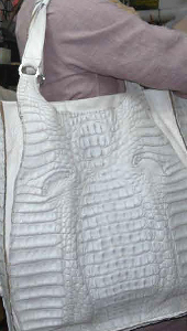 white crocodile goat tote bag