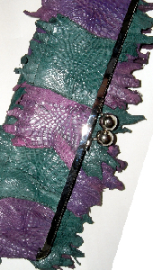 green purple crocodile clutch bag